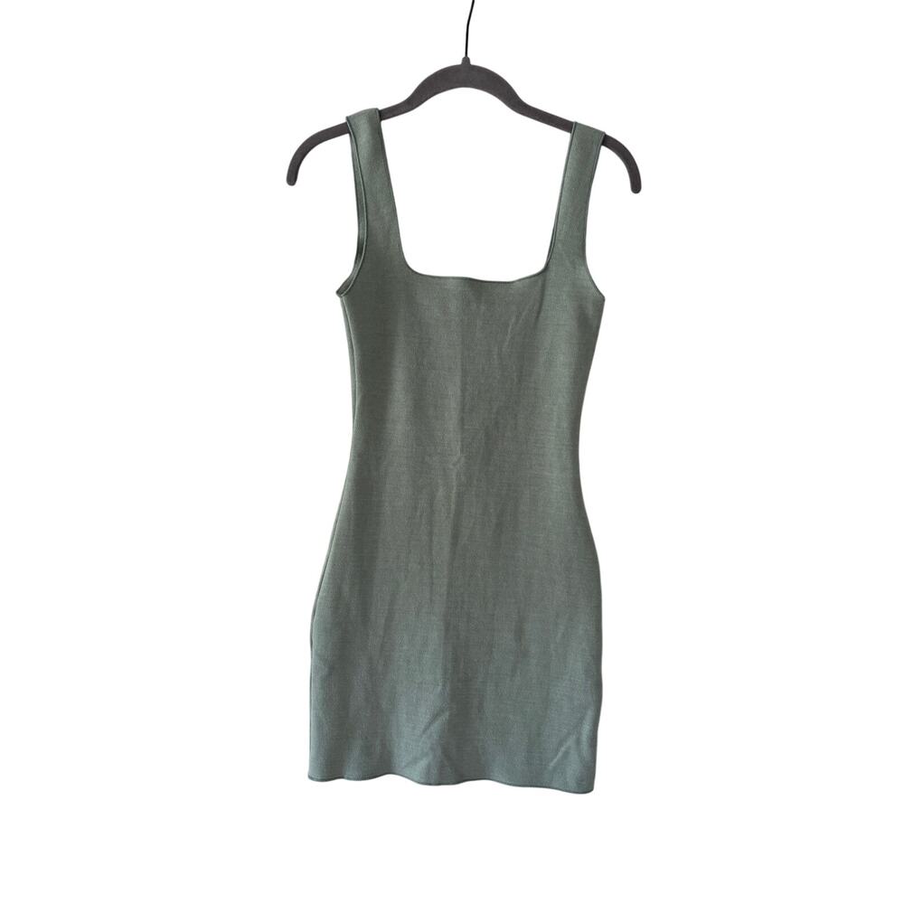 Zara Knit Mini Dress Sage Green Sleeveless Bodycon Square Neck Women’s S XS - Picture 2 of 7